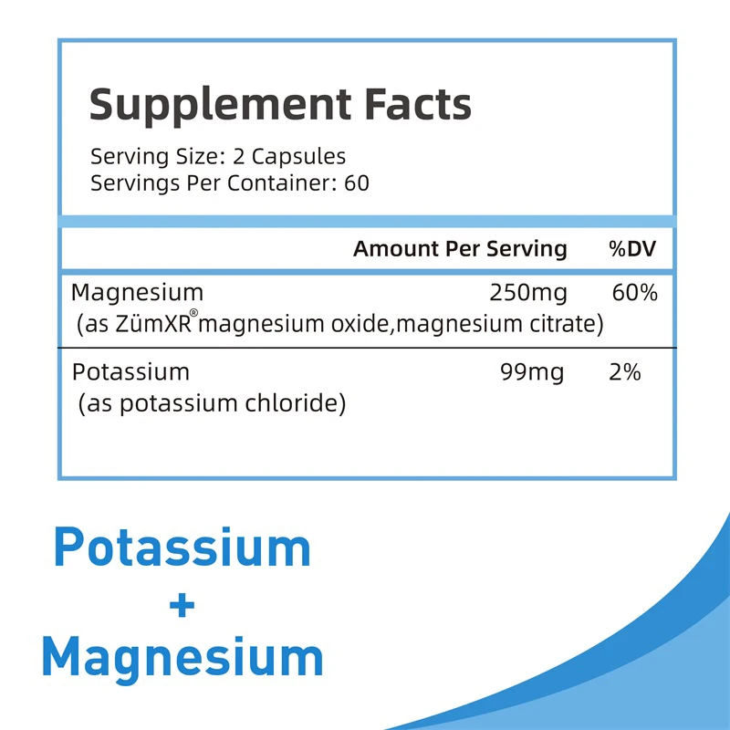 Potassium with Extend-Release Magnesium - for Heart Health, Blood Pressure Support, Improve Blood Circulation - Non-GMO