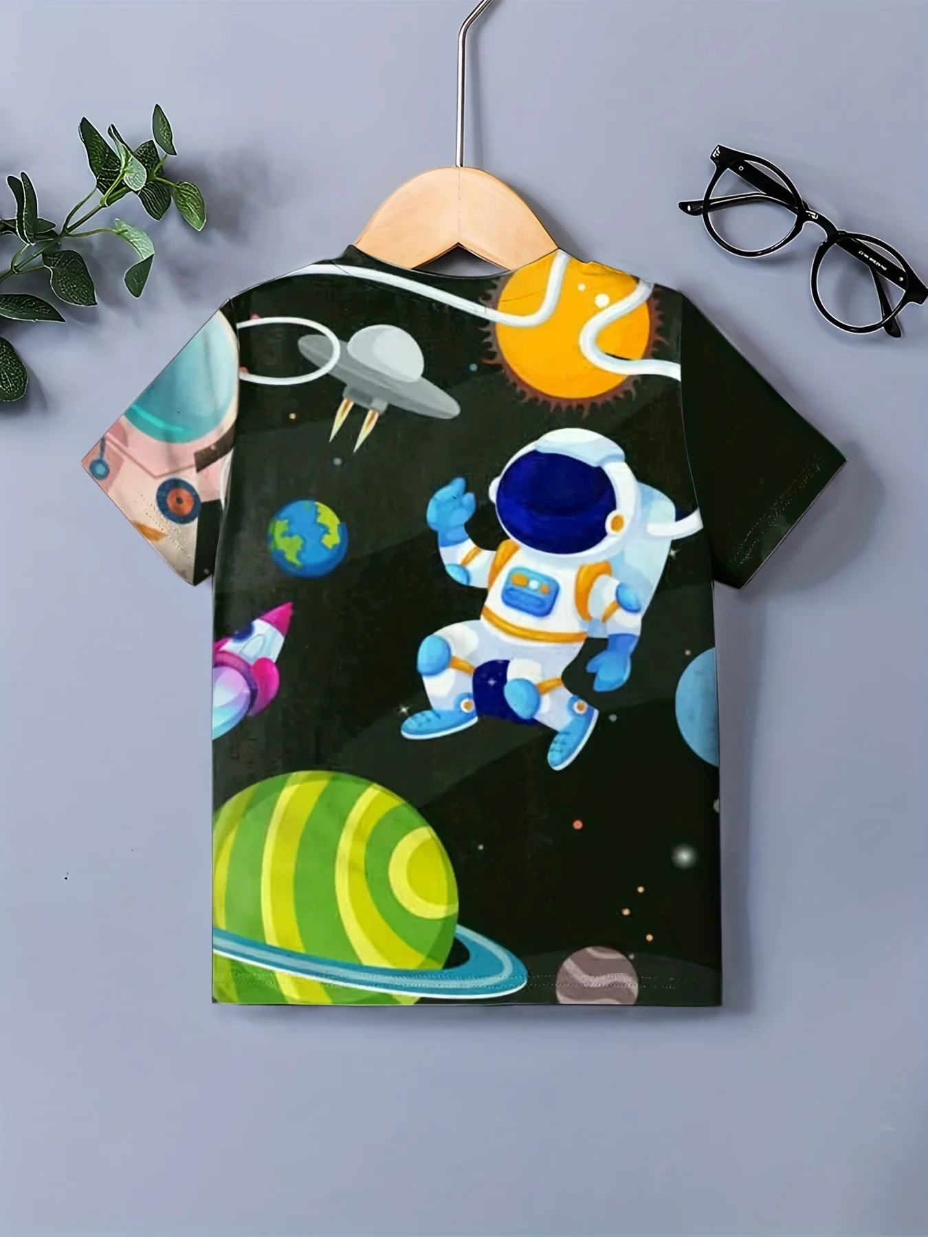 3d Boy's Cartoon Planet Astronaut Graphic T shirt Casual Summer   Slightly Stretch Tees Tops Soft Casual Short Sleeve Breathable