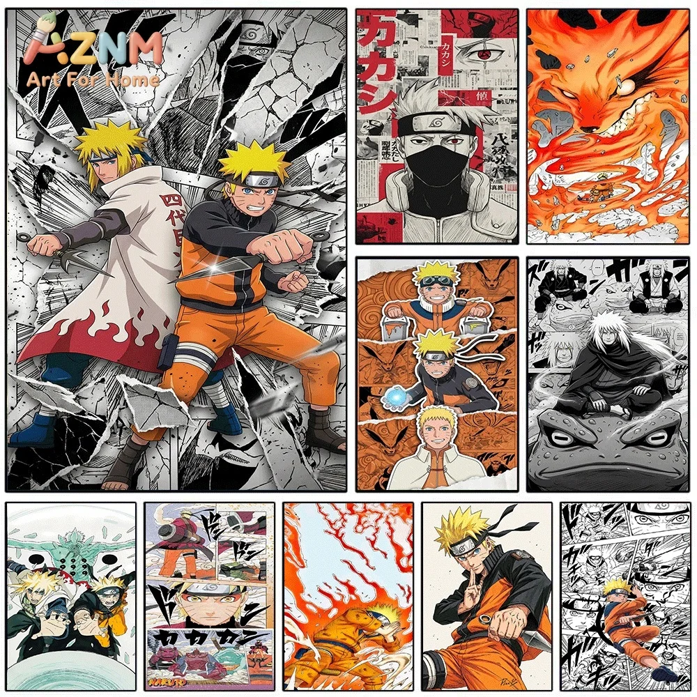 AZNM Naruto Minato Namikaze, Impresión en Lienzo de Papel con Diseño de Cómic, Arte Gráfico de Personajes de Lucha Dinámica de Anime Japonés