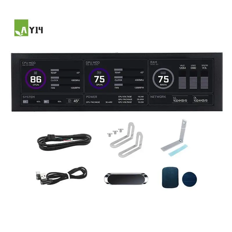 AY14 -8.8 Inch USB Secondary Screen Type-C Desktop Extended Display TF Card Play 1920X480 IPS LCD CPU RAM GPU Monitor