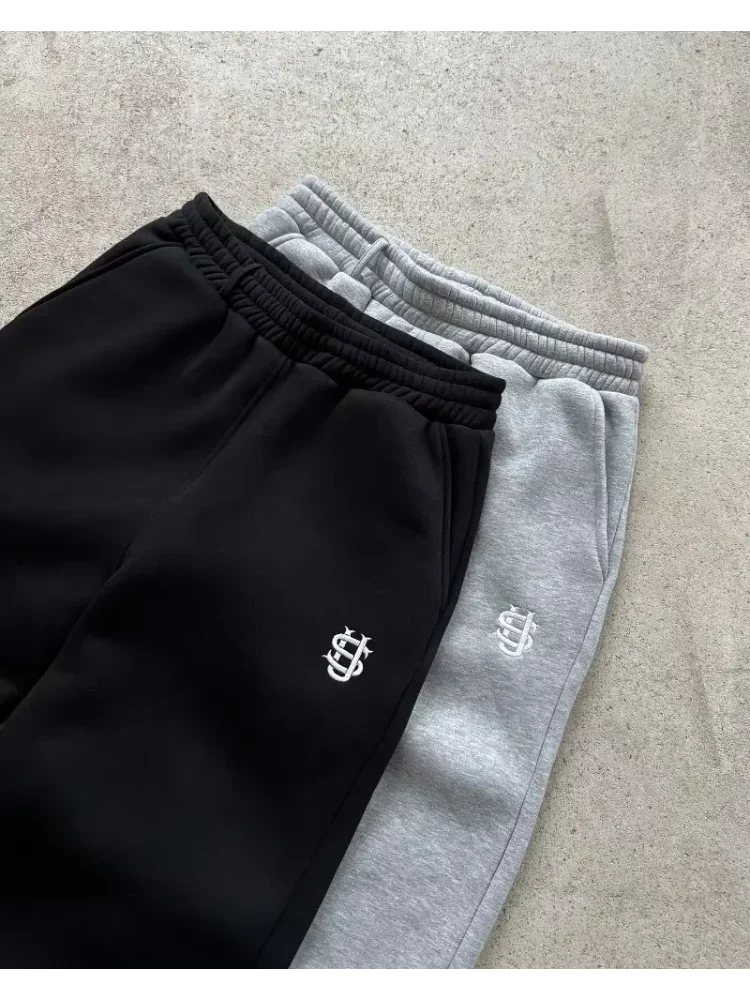 Spodnie męskie w stylu Y2k retro, luźne, proste, spodnie dresowe, spodnie z personalizowanym zamkiem na nogawce, haftowany wzór, hip-hop, harajuku, spodnie codzienne. — 2
