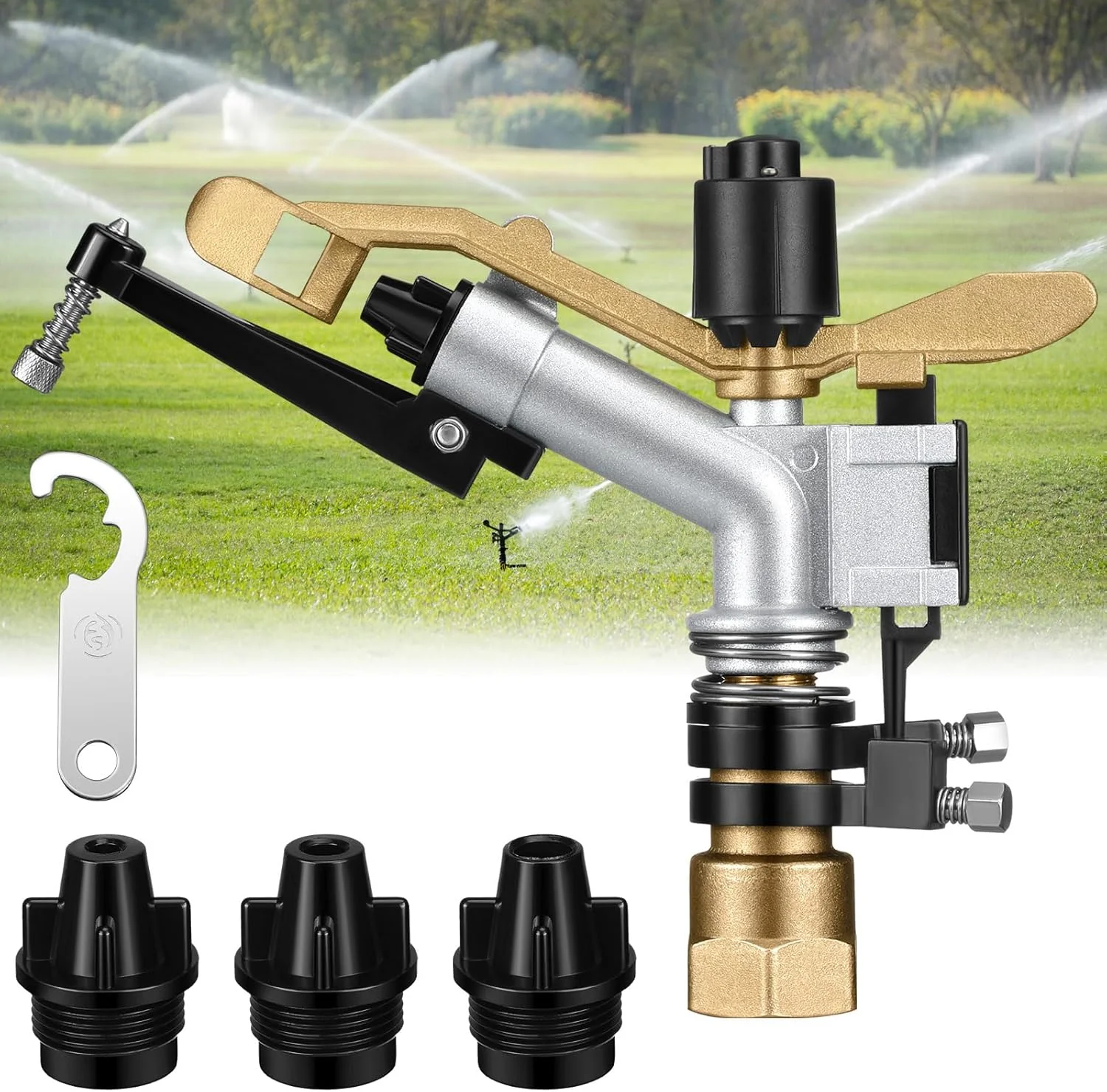 Impact Sprinkler Nozzle Set Aluminum Stainless Steel 360 Adjustable Large Area Irrigation for Garden Lawn (1