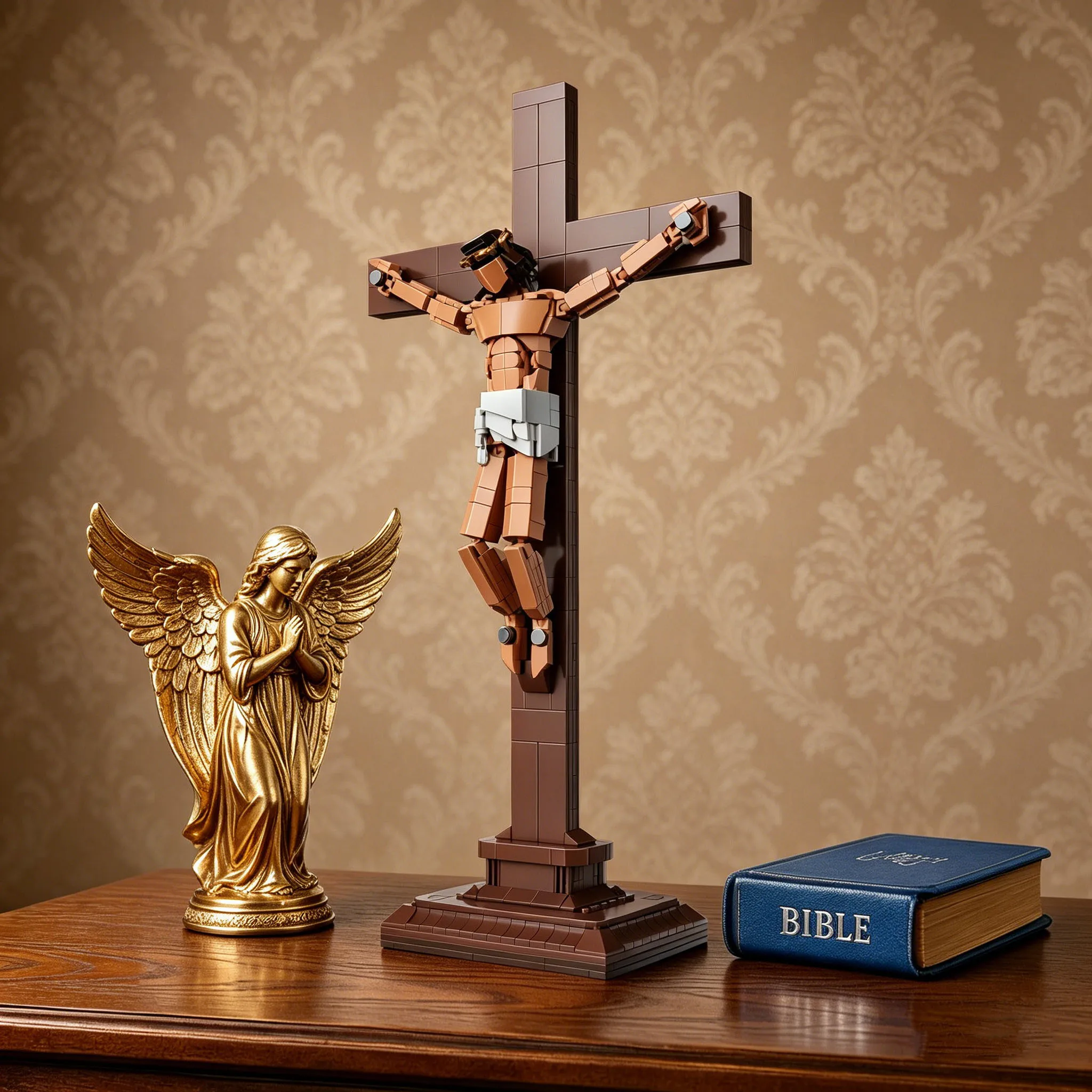 Jesus Cross Building Block Model Religious Statue DIY Craft Toy Faith Ornament For Home Church Display Adult Christian Gifts
