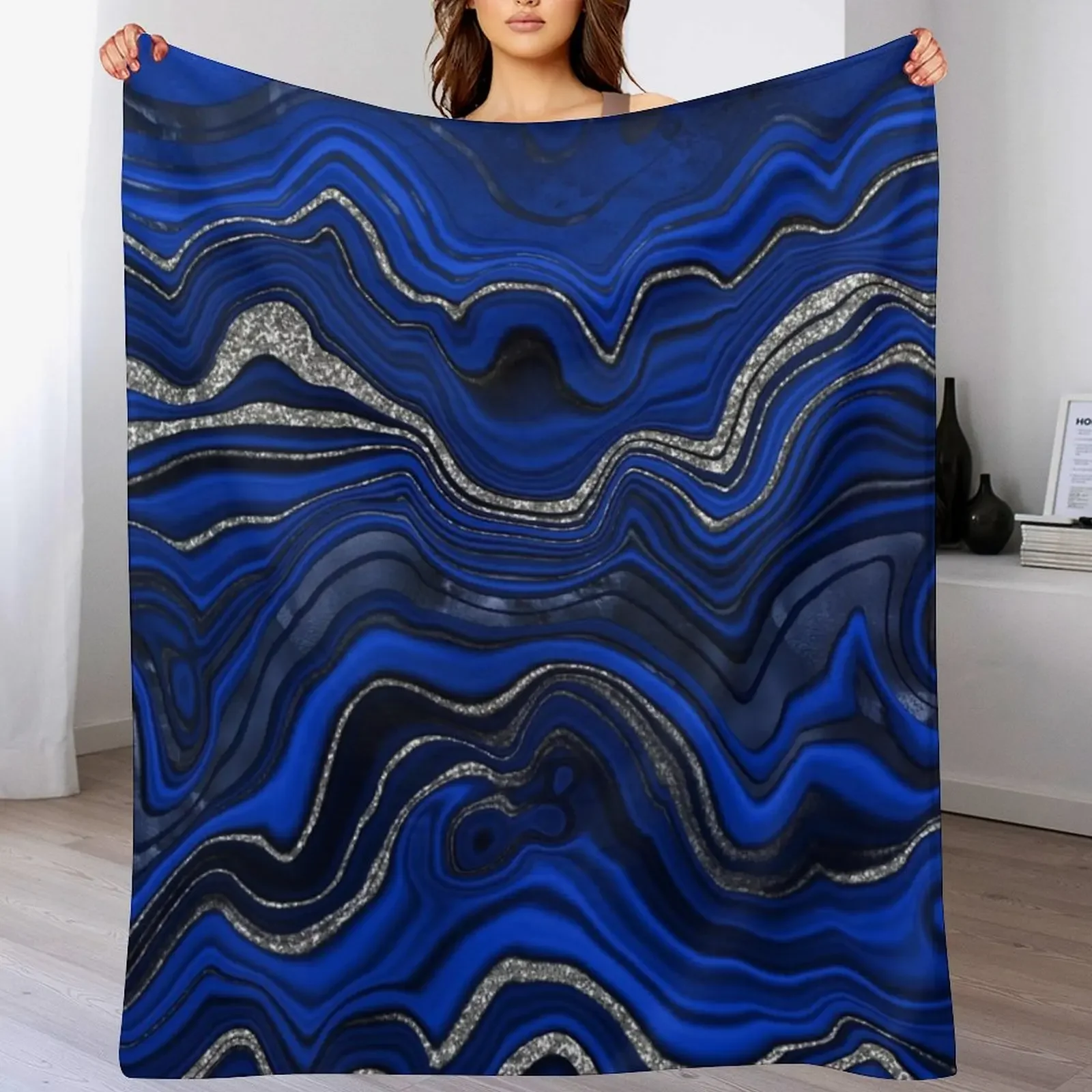 Lapis Lazuli Marble Swirls Throw Blanket Soft Cozy Blanket for Pet Kids Adults