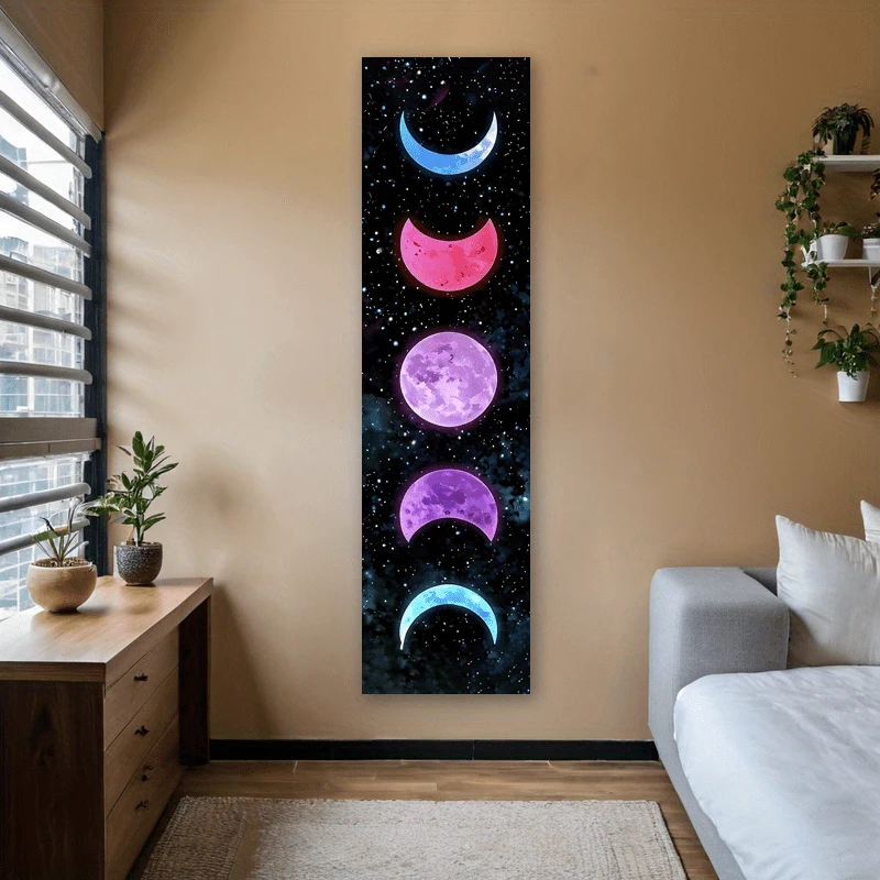 VIKAMA Vintage-Wandteppich mit Mondphasen, Wandbehang im astrologischen Stil, Heimdekoration für Schlafzimmer und Wohnzimmer