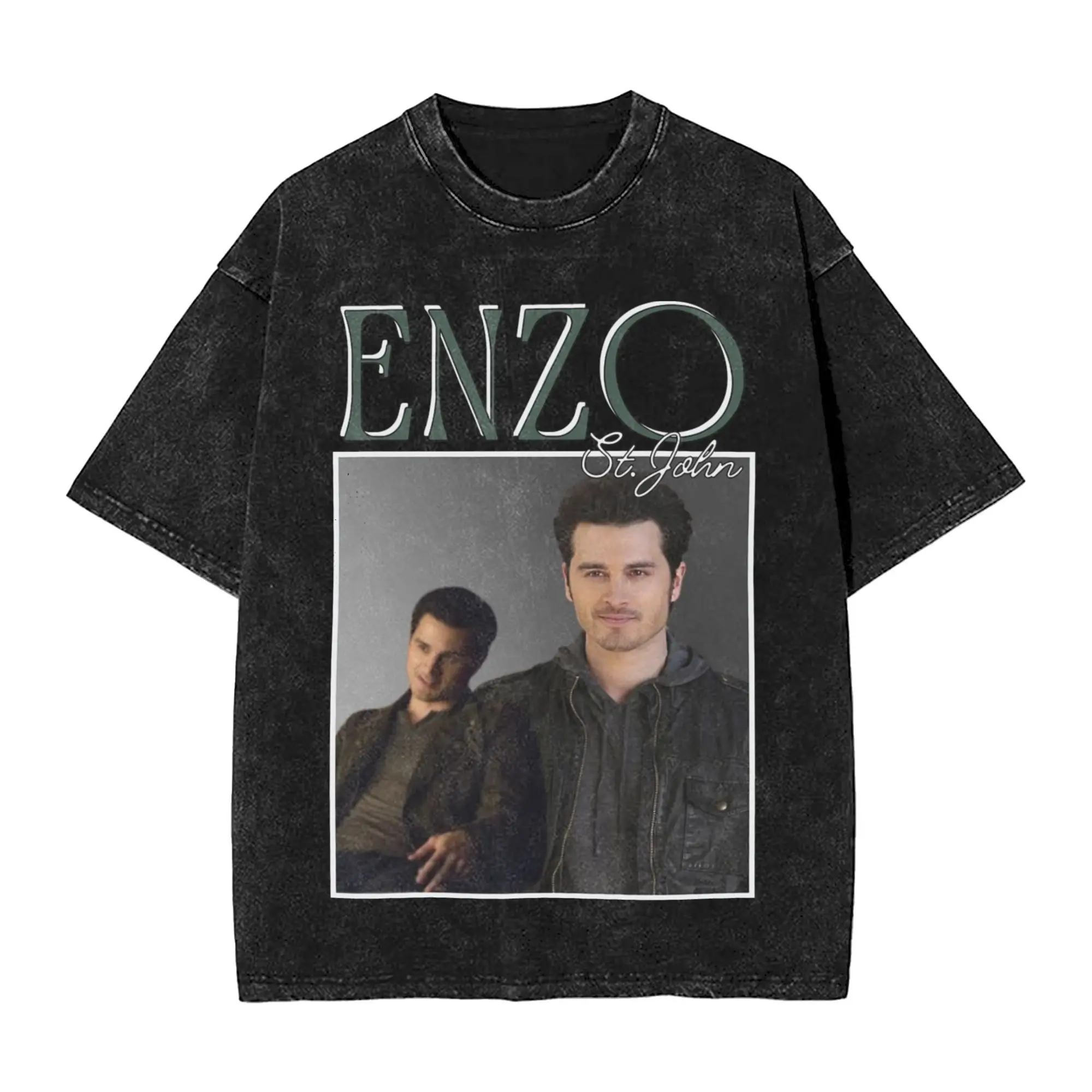 E-Enzo St. John Vintage Heartthrob Vampire Diares Washed T Shirt Streetwear Hip Hop T-Shirt Tee Shirt for Men Women Oversize