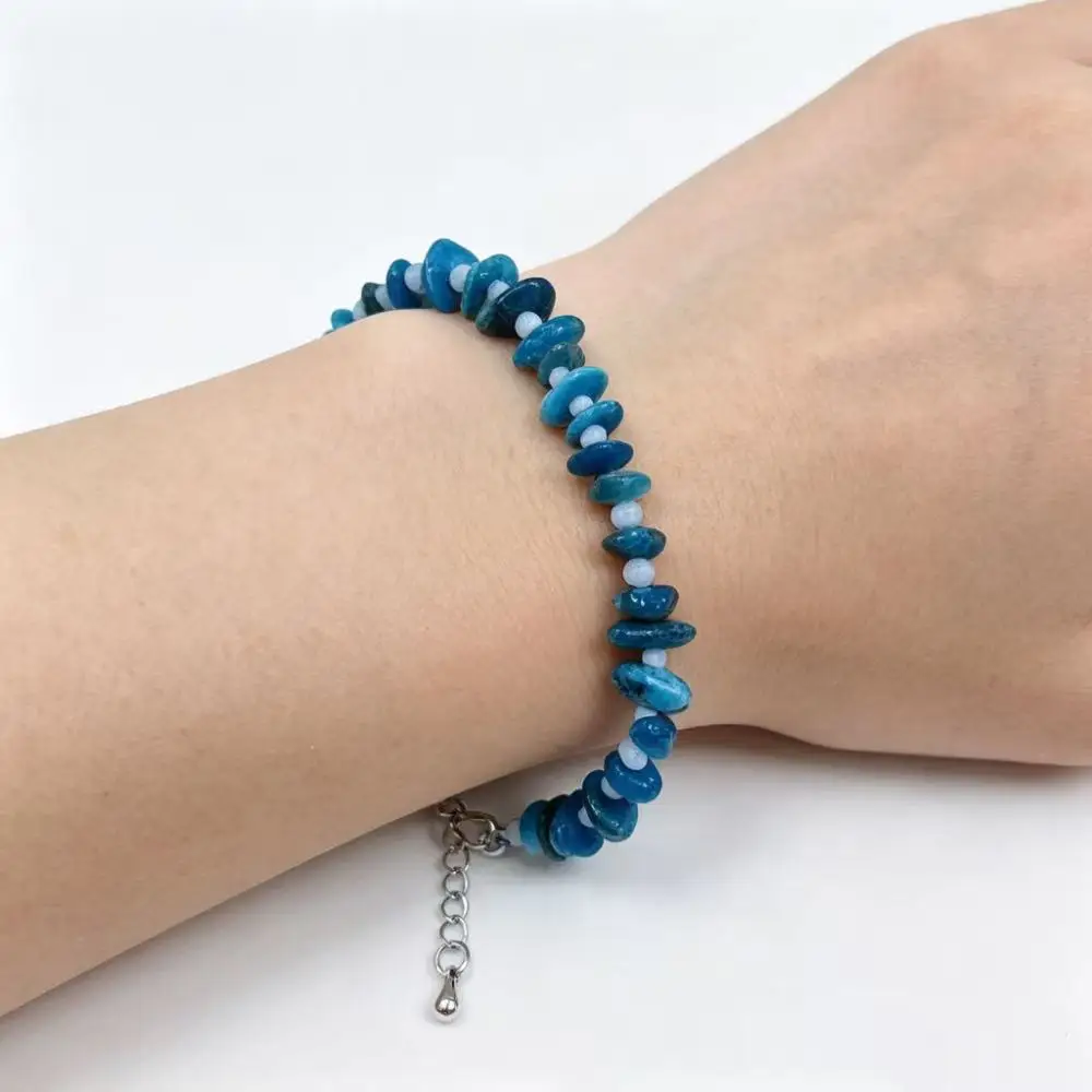 Vintage Women Jewelry Gift Chips Natural Quartz Kyanite Blue Gemstone Beads Lobster Clasp Bracelet 7-9inch