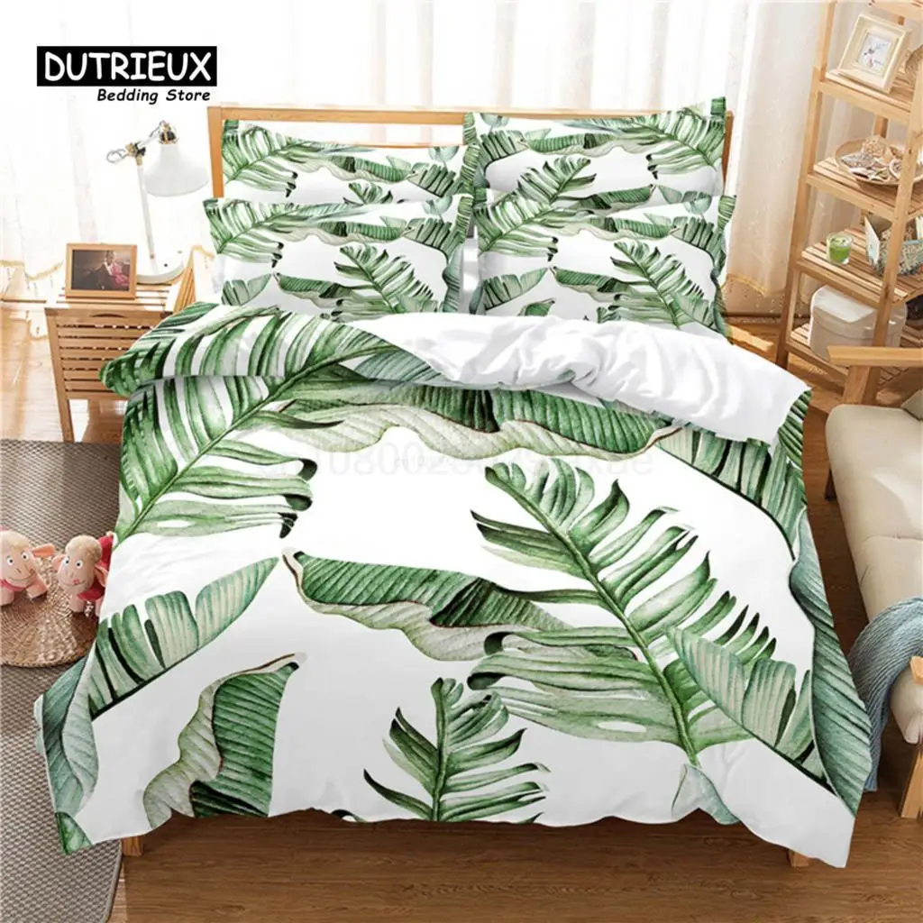 

Fresh Leaves Bedding Set, 3Pcs Duvet Cover Set, Soft Comfortable Breathable Duvet Cover, For Bedroom Guest Room Decor