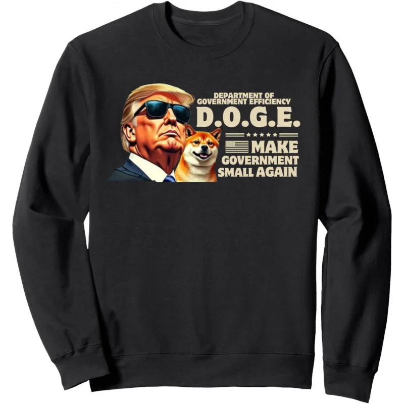 Trump With Dog Cartoon D.O.G.E. Make Government Small Again Sweatshirt