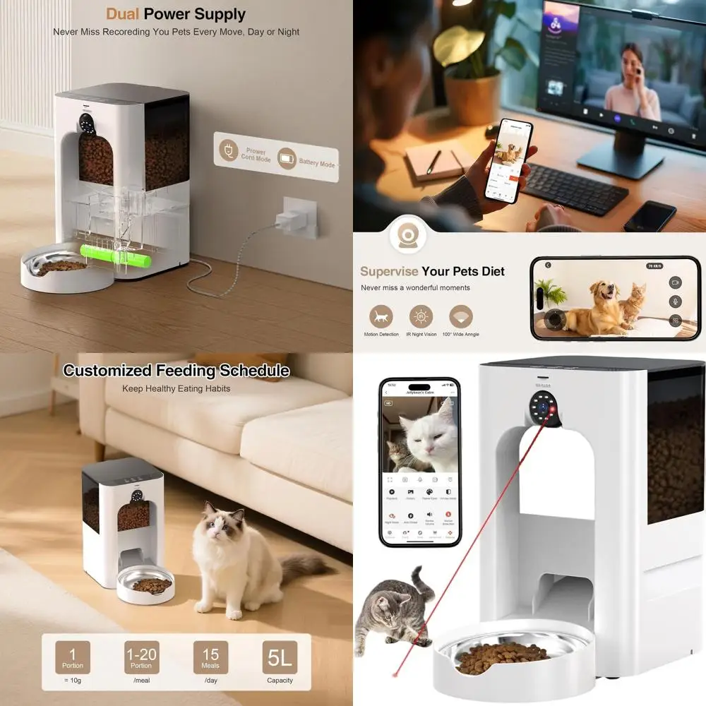 

5L 5G WiFi Pet Feeder with 1080P Camera, Laser Toy, Night Vision & 2-Way Audio for Cats & Dogs