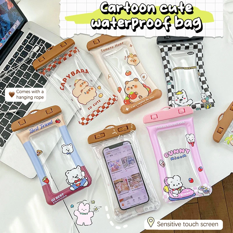 Cartoon Capybara Waterproof Mobile Phone Bag Touch Screen Kapibala Airtight Phone Pouch Diving Seal Protective Case W/Lanyard