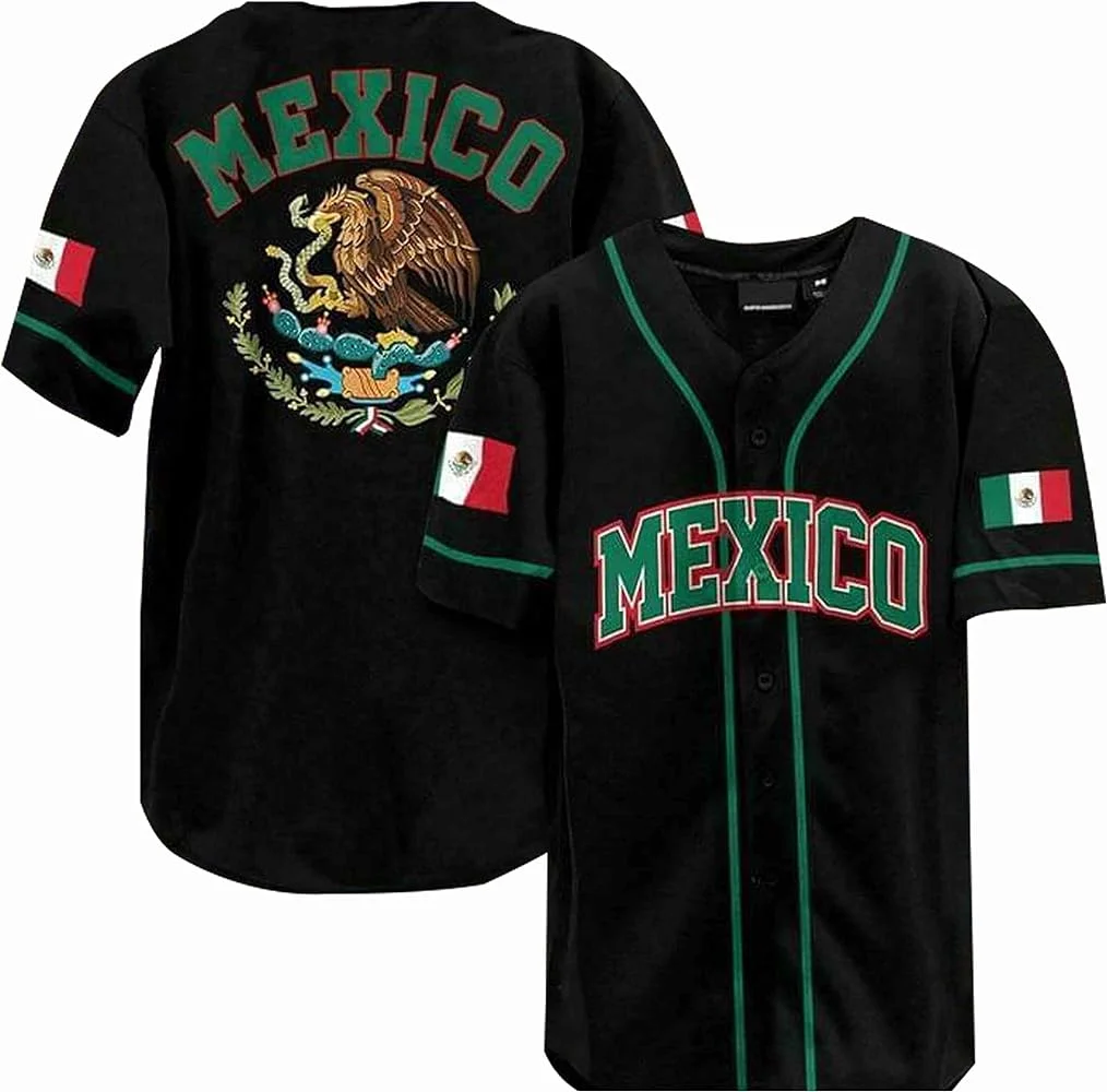 Mexico Flag Badge Baseball Jersey Men\'s Women\'s Short Sleeve Jersey Men\'s Oversize Streetwear Short Sleeve Sports KIds T-shirt