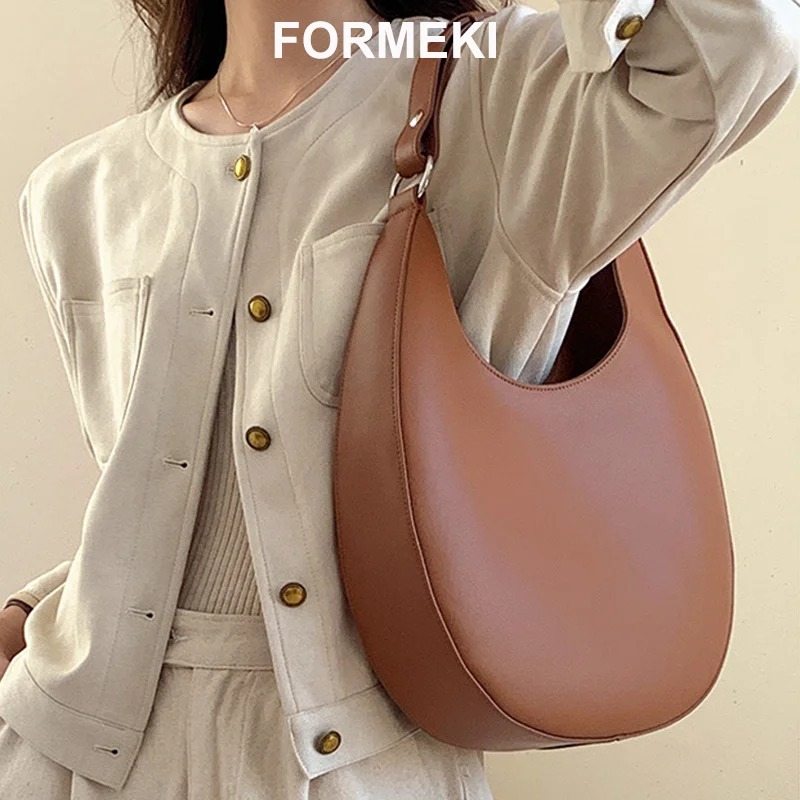 

Formeki Genuine Leather Bag Underarms Tote Women'S Cross -Body Big 2023 New Large -Capacity Leather Women Bag Moon Bag Winter