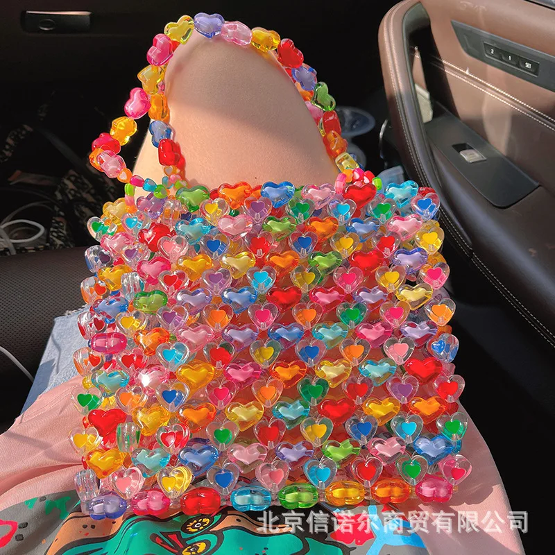 New Love Love Women\'s Shoulder Bag Hand-Woven cCraft Beaded Bag DIY Material Bag Sweet Handbag