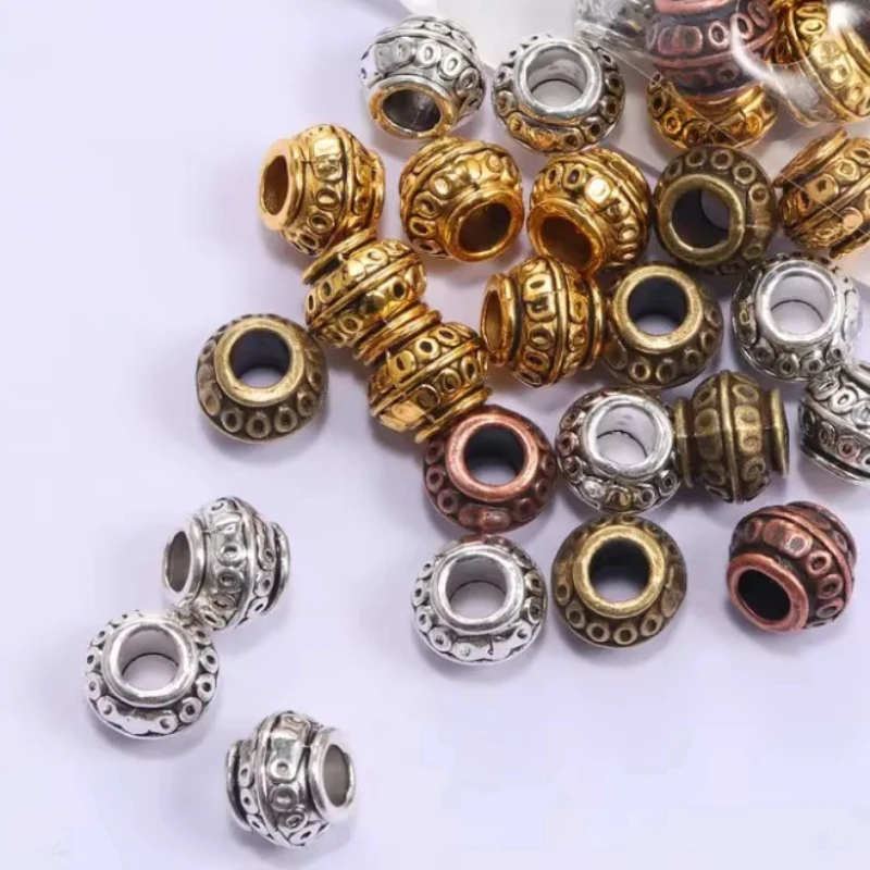 50pcs Tibetan Tube Metal Big Hole Loose Spacer Beads For Jewelry Making DIY Bracelet Necklace Accessoies Wholesale Supplies