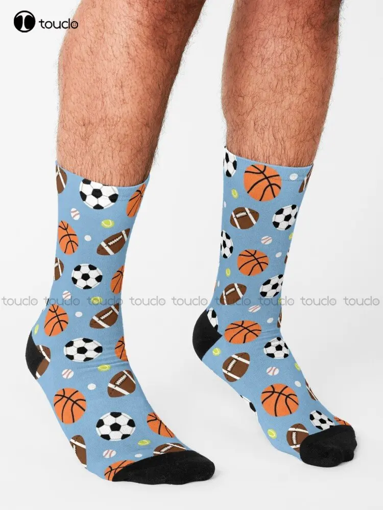 Sport Balls Pattern Socks White Soccer Socks Personalized Custom Unisex Adult Teen Youth Socks Christmas Gift Colorful Cartoon