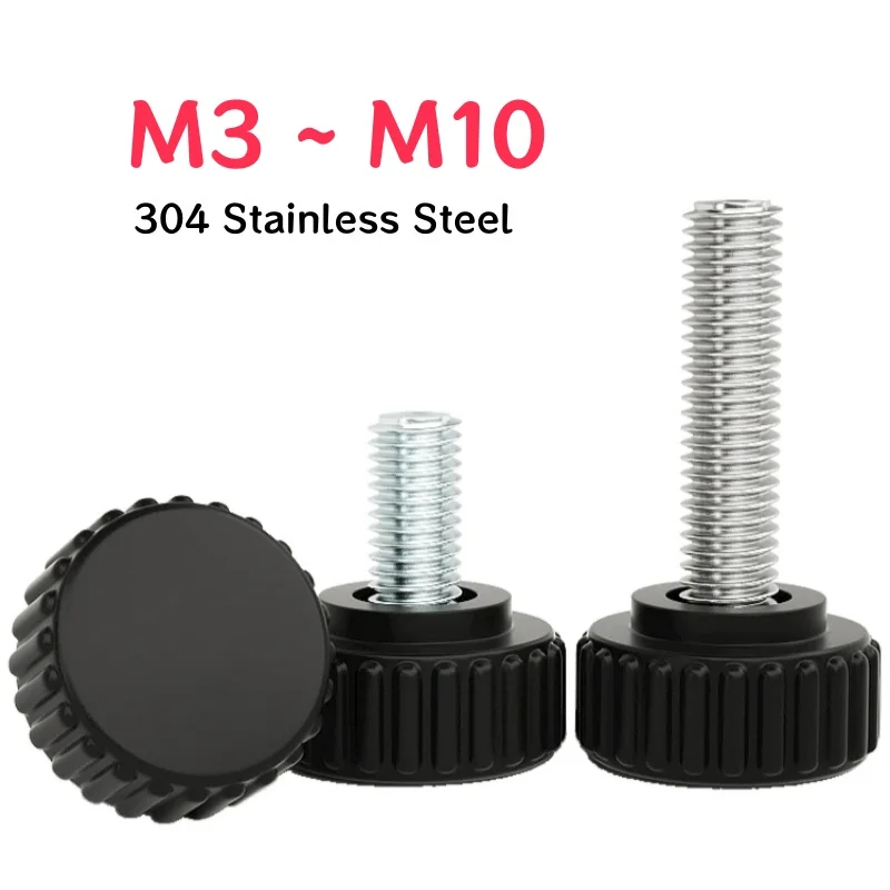 

M3 M4 M5 M6 M8 M10 304 Stainless Steel Round Head Plastic Knurled Thread Bolt Handle Screw