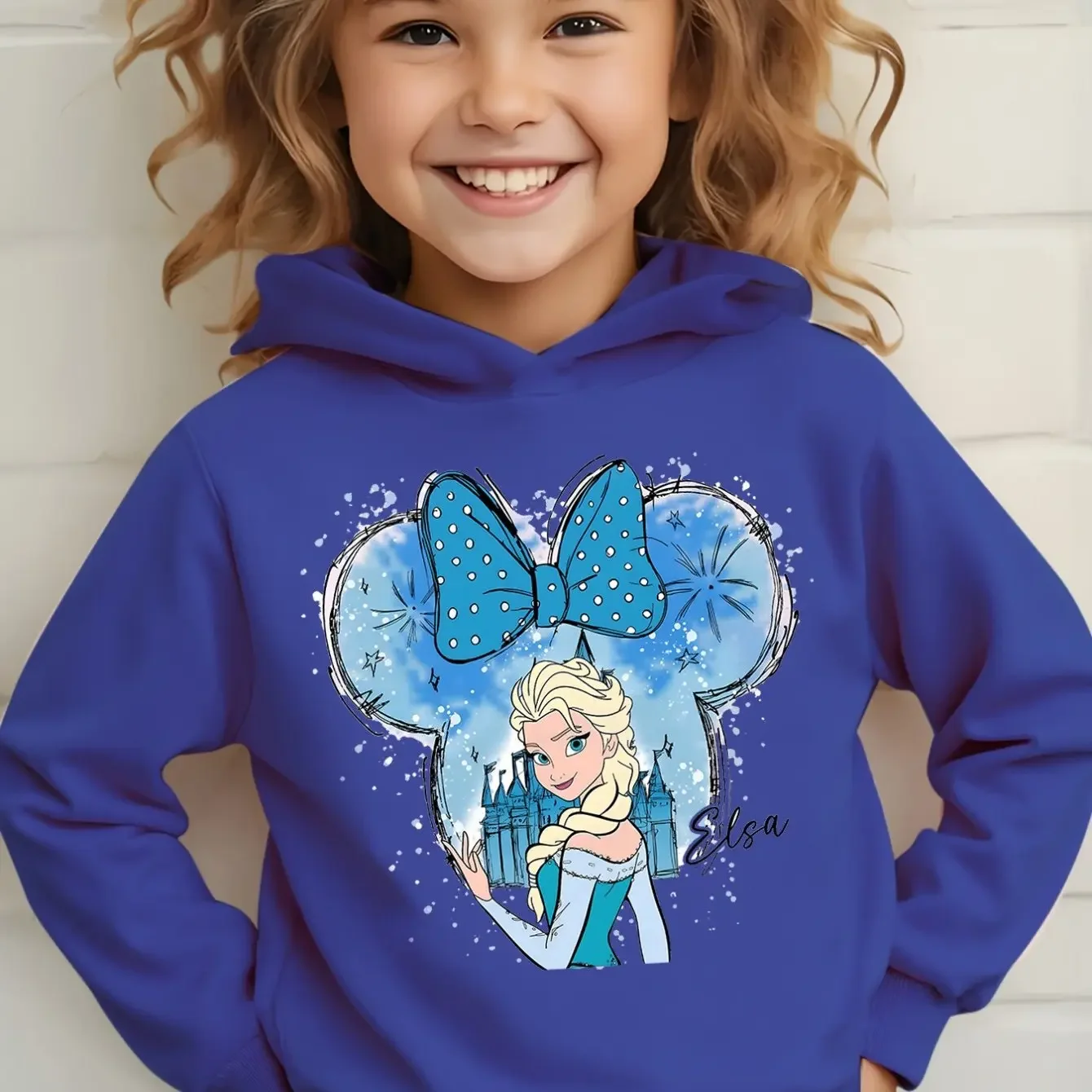 سويت شيرت بقلنسوة بأكمام طويلة للأطفال بنمط إلسا اللطيف لملابس السفر في الخريف والشتاء مناسبة كهدية للأطفال