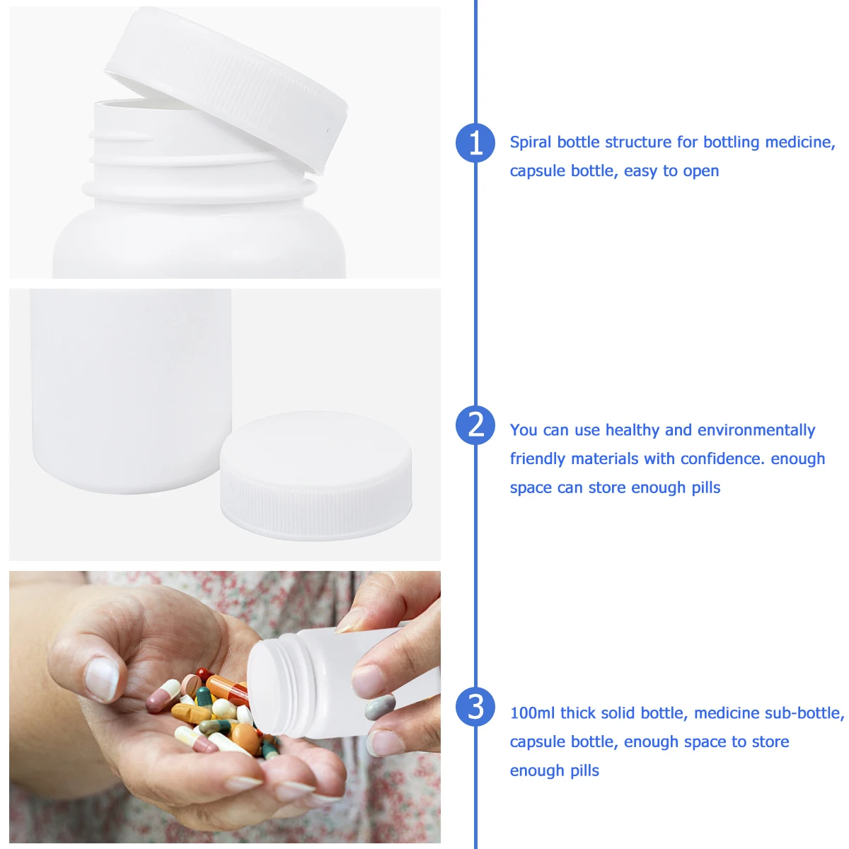 

20 Pcs White Plastic Pill Bottles 100ml Thick Design for Travel Portable Medication Case Storage Box Healthy Material Spiral
