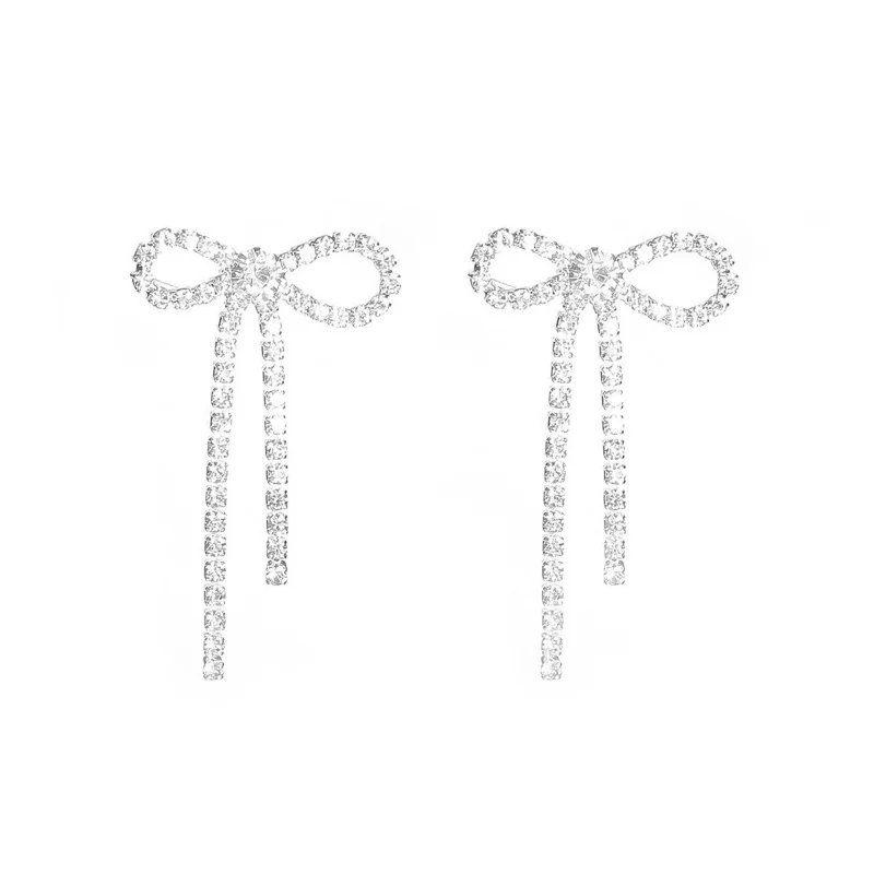 2024 New High-end Feelbowfringed Women's Earrings Small Inlaid Elegant Trendy Fashionable Jewelry Cross-border Accessories