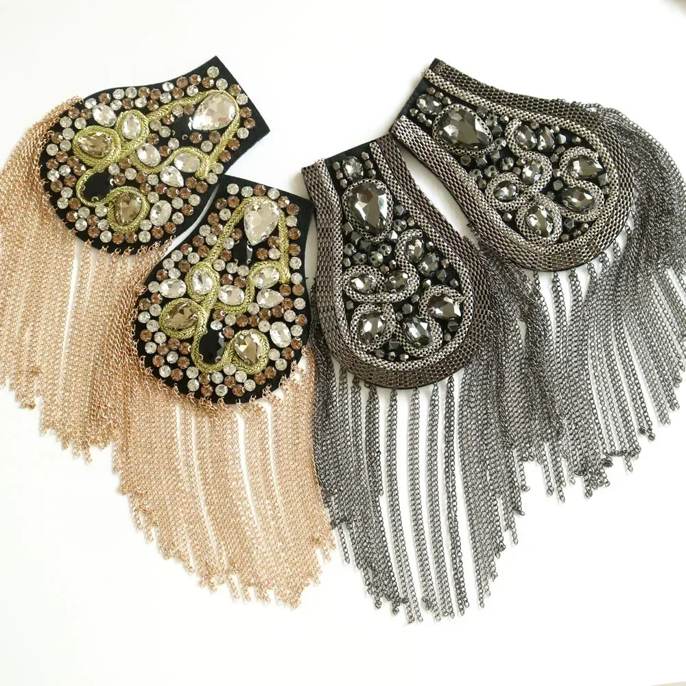 2pcs/set Luxury Beaded epaulette for nightblub clothes Punk retro epaulets DIY Fashion Badge Epaulets Shoulder Patches appliques