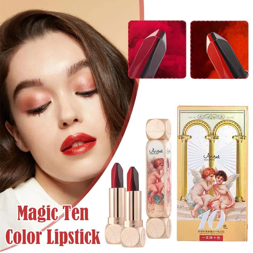 Lápiz labial de Ángel de 10 colores, mate, blanco, taza antiadherente, cambio de Color, hidratante, duradero, impermeable, sedoso, Multicolor, maquillaje de labios