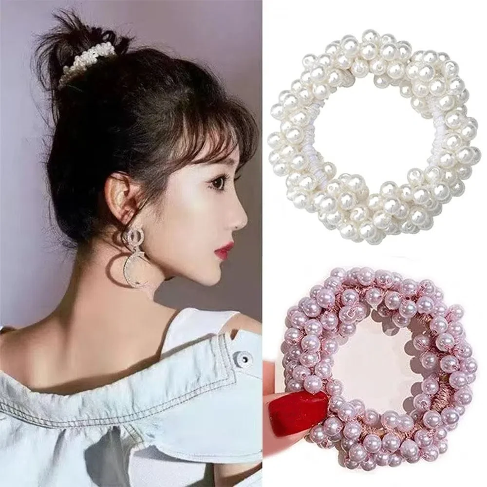 뜨거운 진주 파란색 된 진주 머리 밧줄 매력 여성과 소녀를위한 우아한 포니 테일 홀더 헤어 액세서리