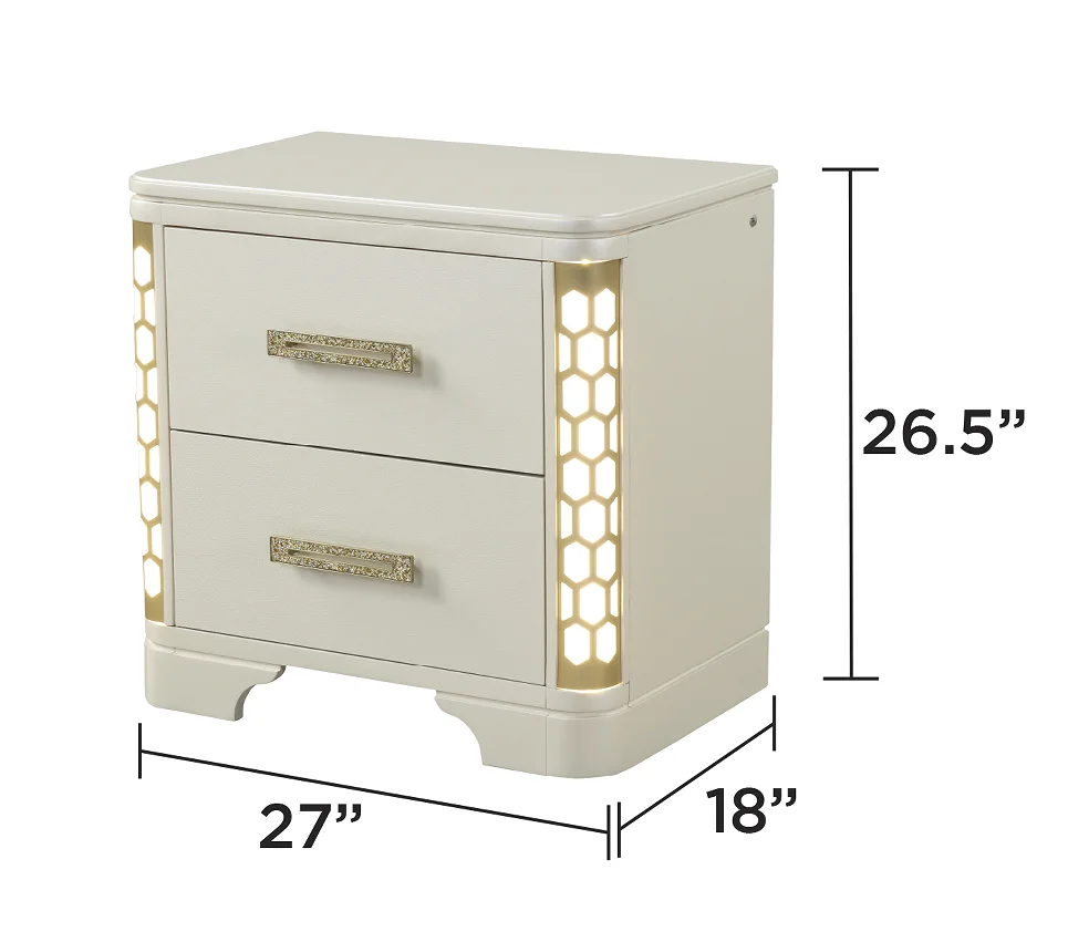 #Queen 5 Pc Luxury Contemporary Adjustable LED Vanity Bedroom Set Made With Wood In Beige