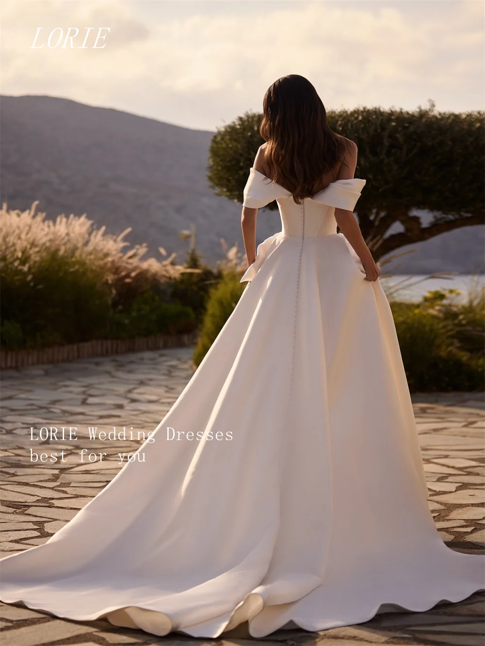 LORIE فستان زفاف فاخر بفيونكة على شكل حرف A قبالة الكتف فساتين زفاف أنيقة ثوب زفاف مخصص 2026