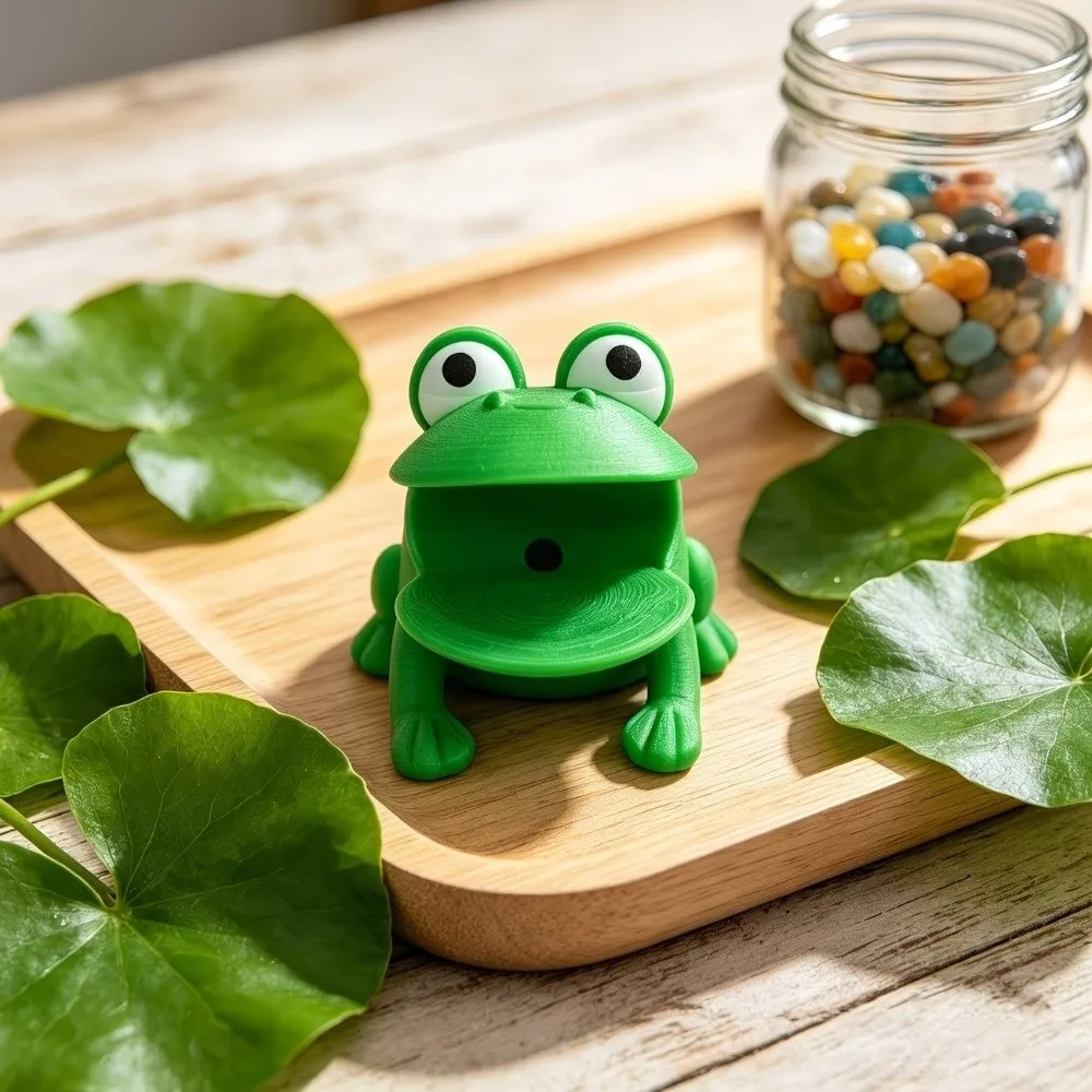 3D Printed Frog-Shaped Sponge Storage Rack Self-draining with Drain Hole Sponge Drain Holder Big Mouth Frog Cartoon view 3