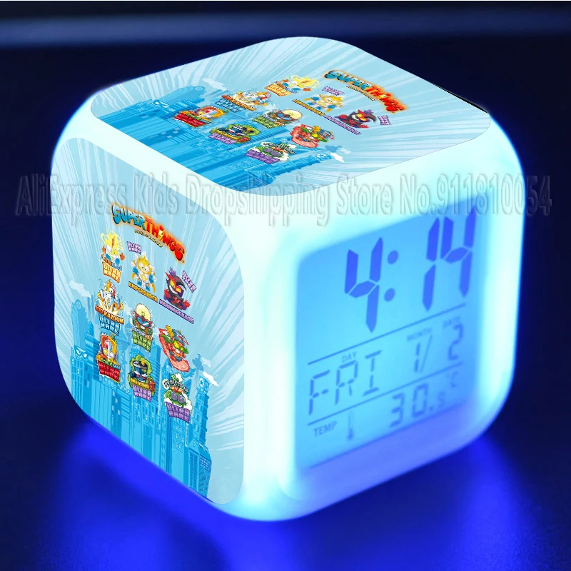 SuperThings 10 Rescue Force Alarm Clock LED Colorful Mute Luminous Electronic Clock Mini Table Reloj Clock With Thermometer