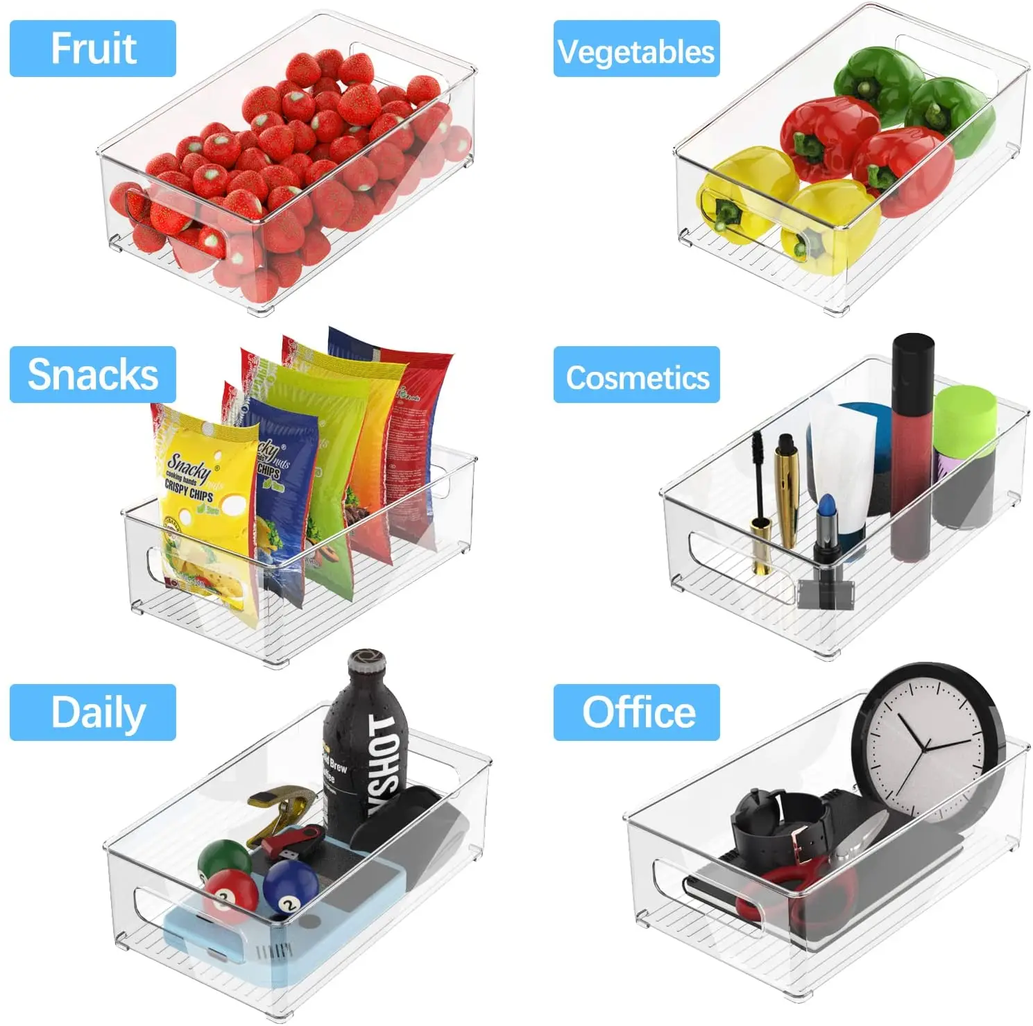 1/4pc Refrigerator Organizer Bins Stackable Fridge Food Storage Box with Handle Clear Plastic Pantry Food Freezer Organizer Tool