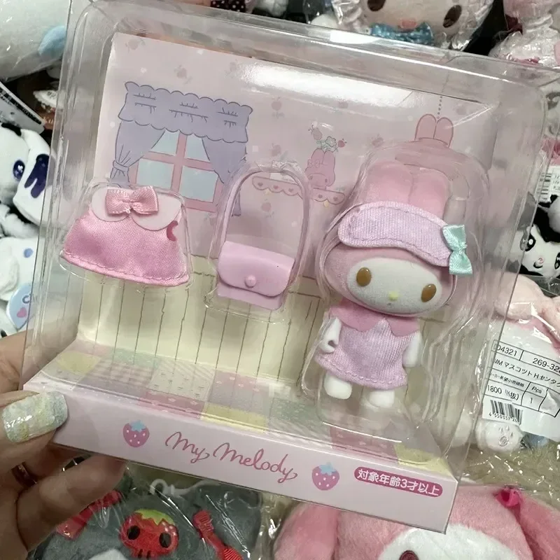 Sanrio Plushine Toy My Melody  Kuromi Cinnamoroll Pochacco Sleeping Suit Slumber Party Decoration Collectible Anime Doll Toys