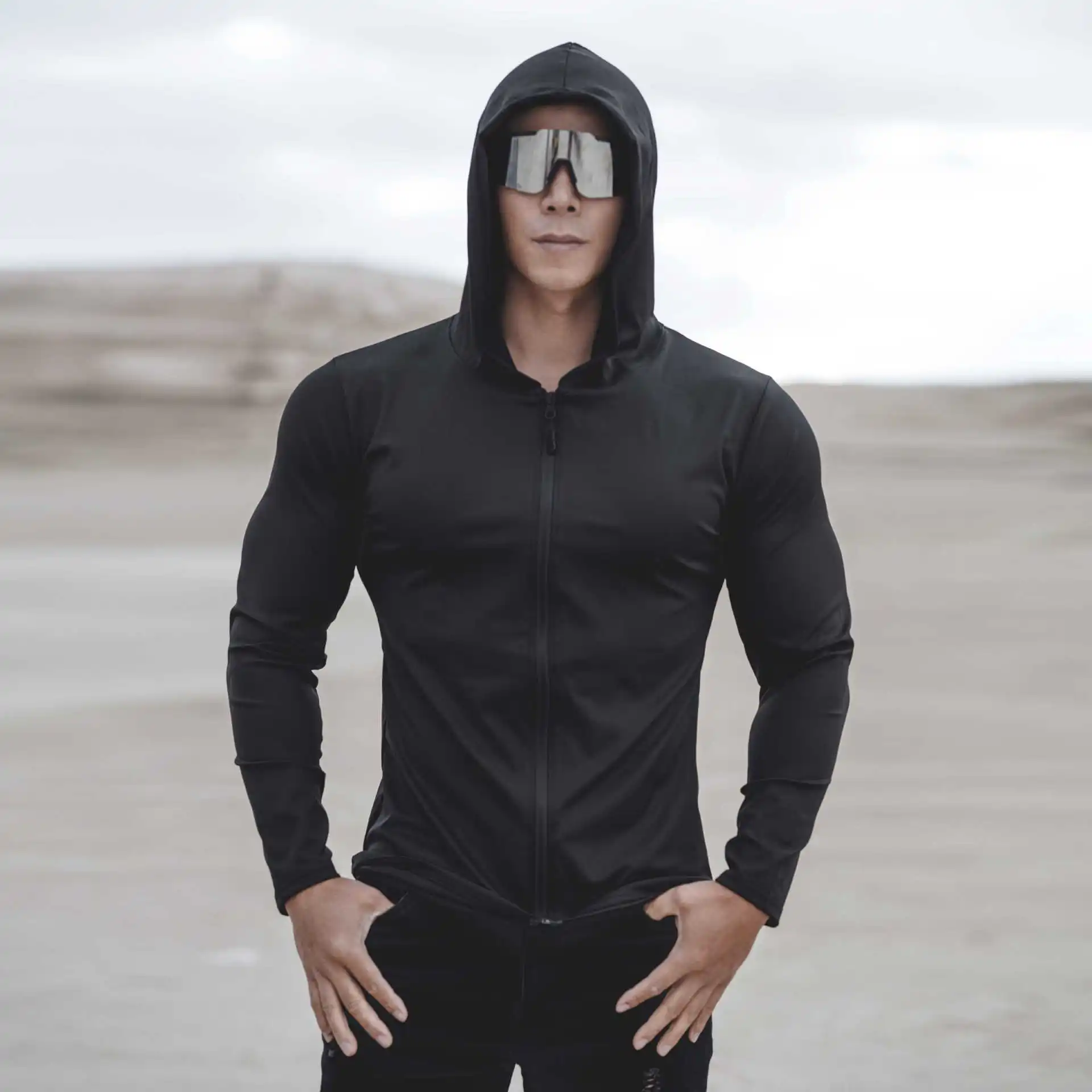 

2024 Spring and Autumn New Men's Sports Casual Running Exercise Gym Training Thin Hooded Zipper Long Sleeve hoodie