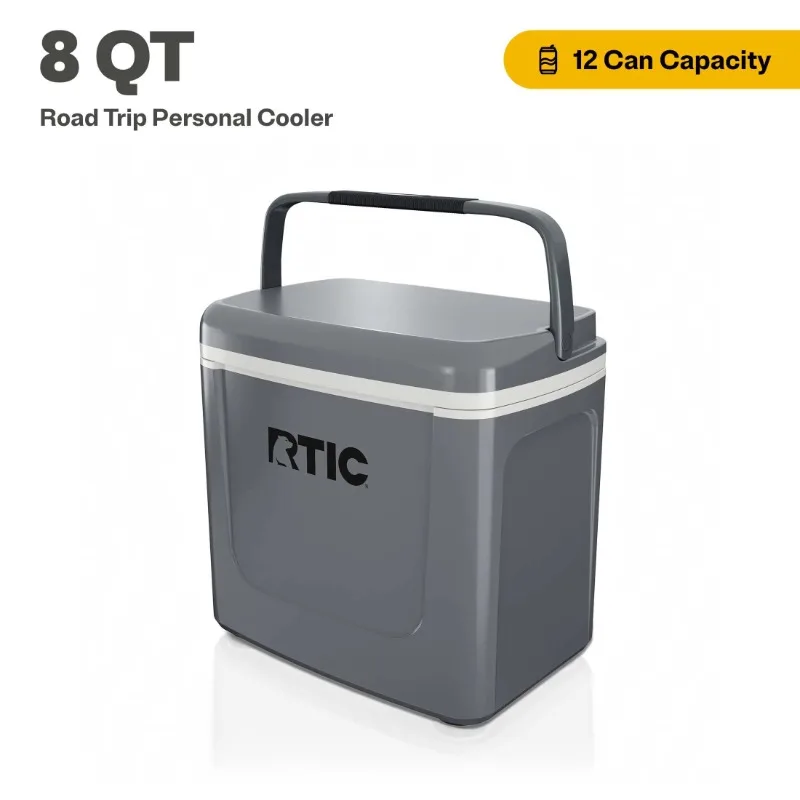 

RTIC Road Trip Personal Cooler, 8 QT, 12 Can Hard-Sided Ice Chest Cooler, Dark Grey & Cool Grey