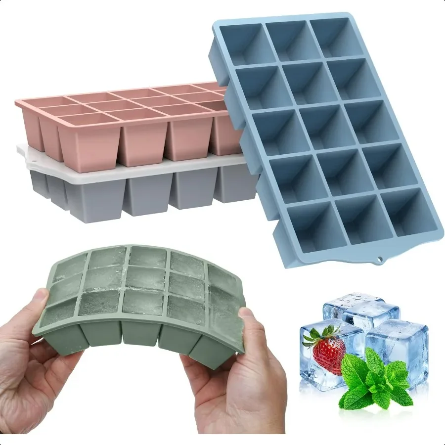 

Пищевые силиконовые формы для кубиков льда, 4 упаковки с замками, крышками, не содержит BPA, легкосъемные формы для льда для морозильной камеры, микроволновой печи от 40C до 260C Perfec