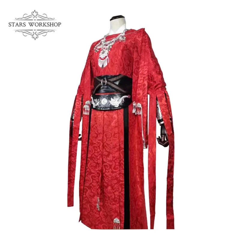 

qq681Аниме Tian Guan Ci Fu Desperate Ghost King Hua Cheng Костюмы для косплея Мужчины Женщины Красный жаккардовый Необычные кимоно ханьфу Костюм