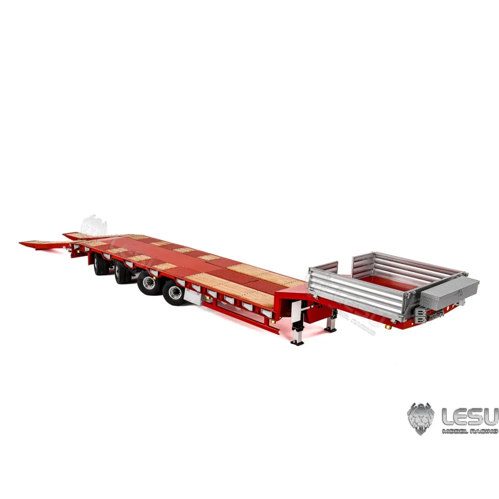 Lesu 4 eixos rc reboque hidráulico 1/14 reboque de controle de rádio de metal com pernas de elevação eletrônicas para modelos de veículos trator