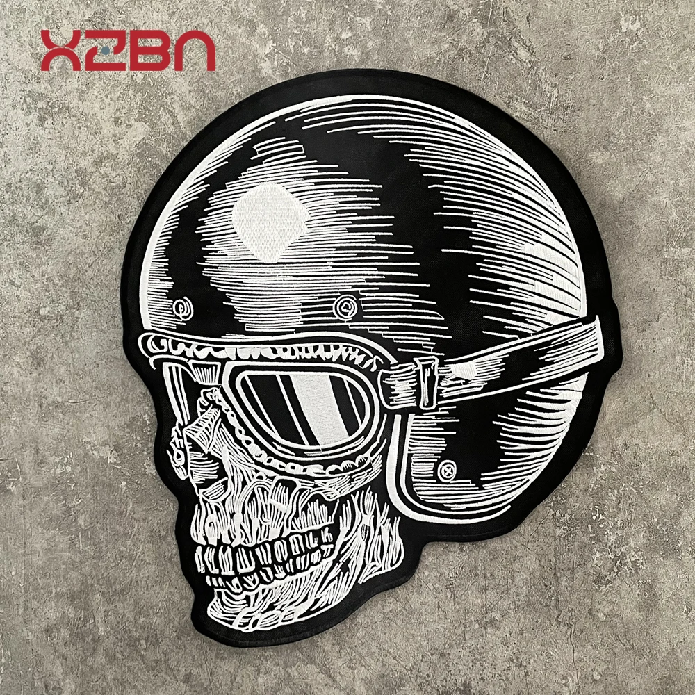 Helmet Skull And Skeleton Embroidery    Pacth Cloth  Motorcycle Knight  Leather Vest  Personalized Clothing Badge Hand Sewing