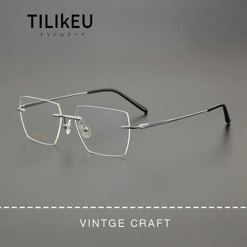 

Business Men Rimless Ultralight Pure Titanium Eyeglasses Frame Women New Retro Square Optical Prescription Rimless Glasses Frame