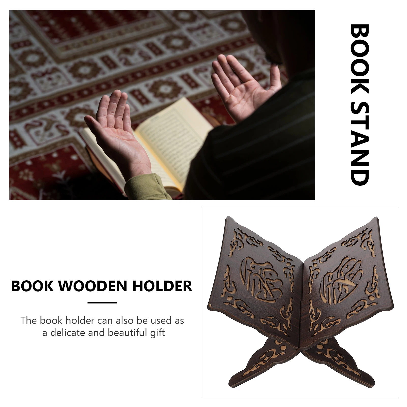 

Quran Bookshelf Decor Islamic Stand Decorate Religious Muslim Prayer Holder Wooden Display