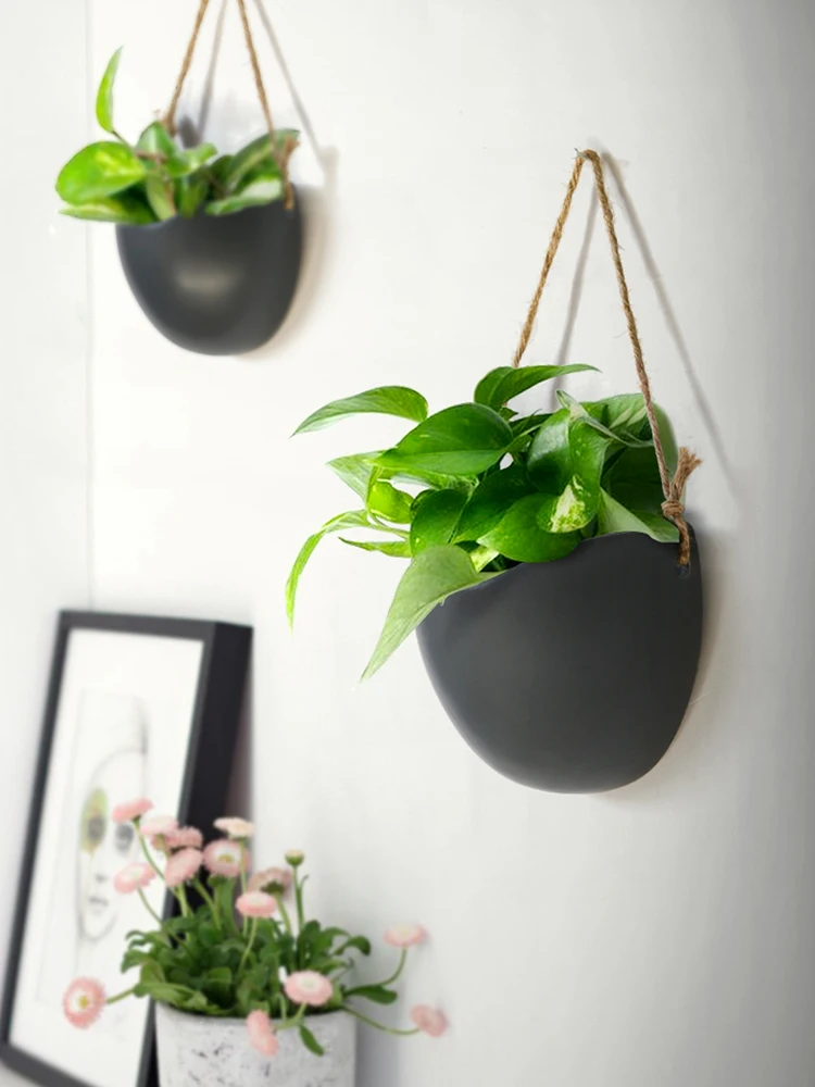 Nordic ceramic flower pendant decoration creative wall hanging hydroponic simple hanging basket hanging wall flower pot