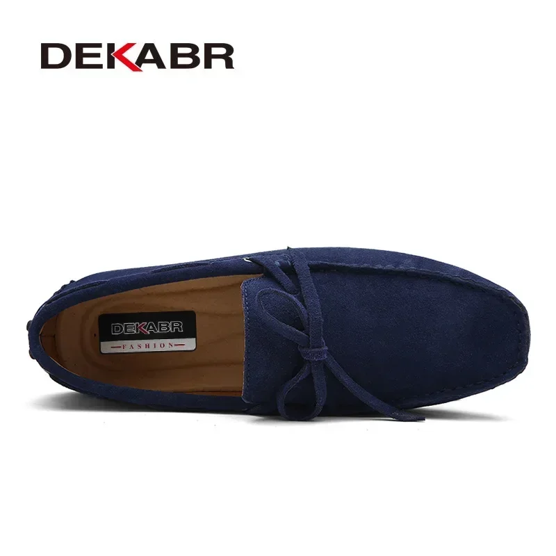 DEKABR Genuine Leather Men Casual Shoes Luxury Brand Mens Loafers Moccasins Breathable Slip on Black Driving Shoes Size 35-49