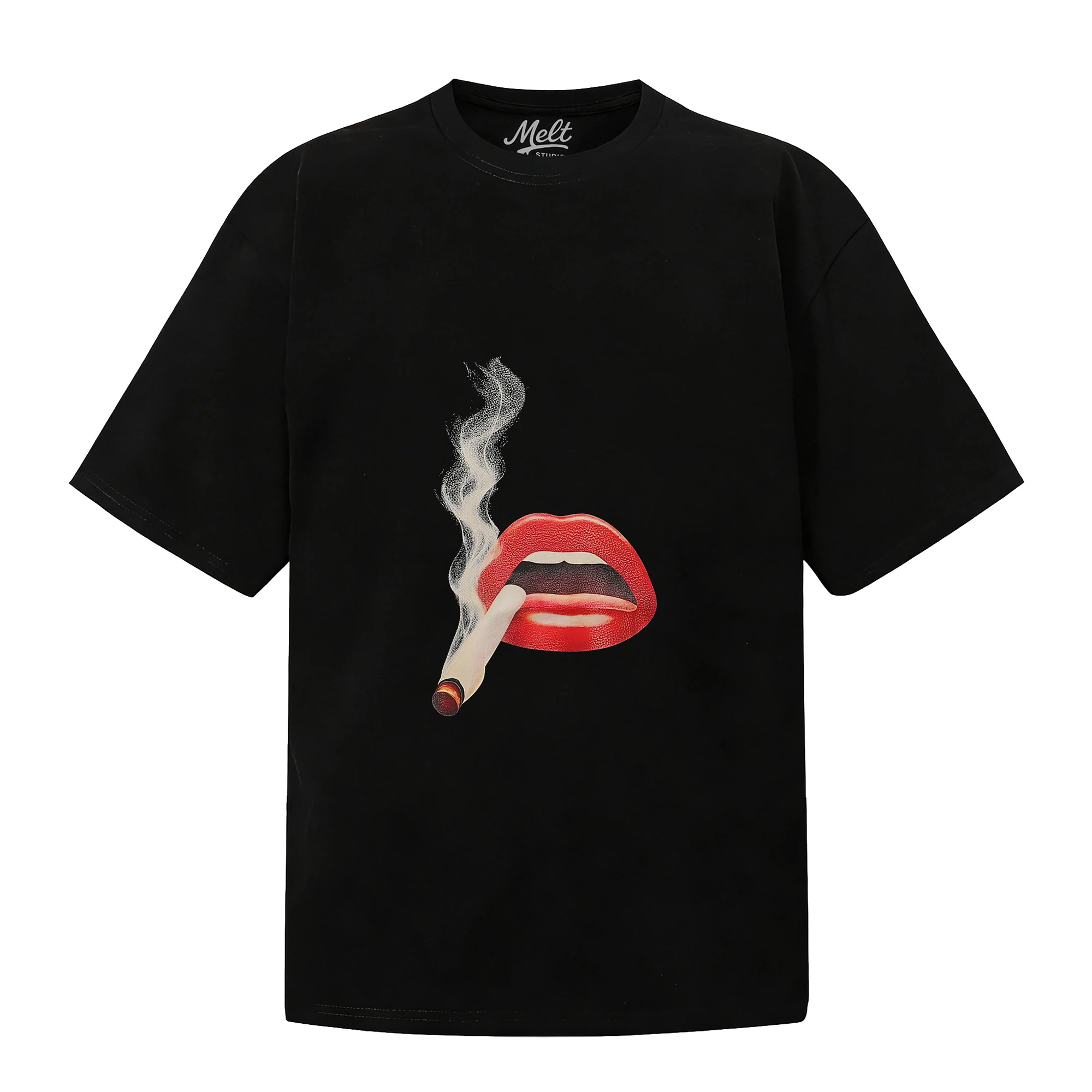 Retro Smoking Red Lips Graphic T-Shirt Oversized Casual Tshirts Tees Y2K Streetwear Casual Cotton Short Sleeve Unisex Clothing