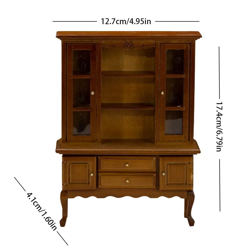 Mini aparador de almacenamiento 1:12, mueble en miniatura de nogal Retro, modelo de comedor, gabinete de almacenamiento