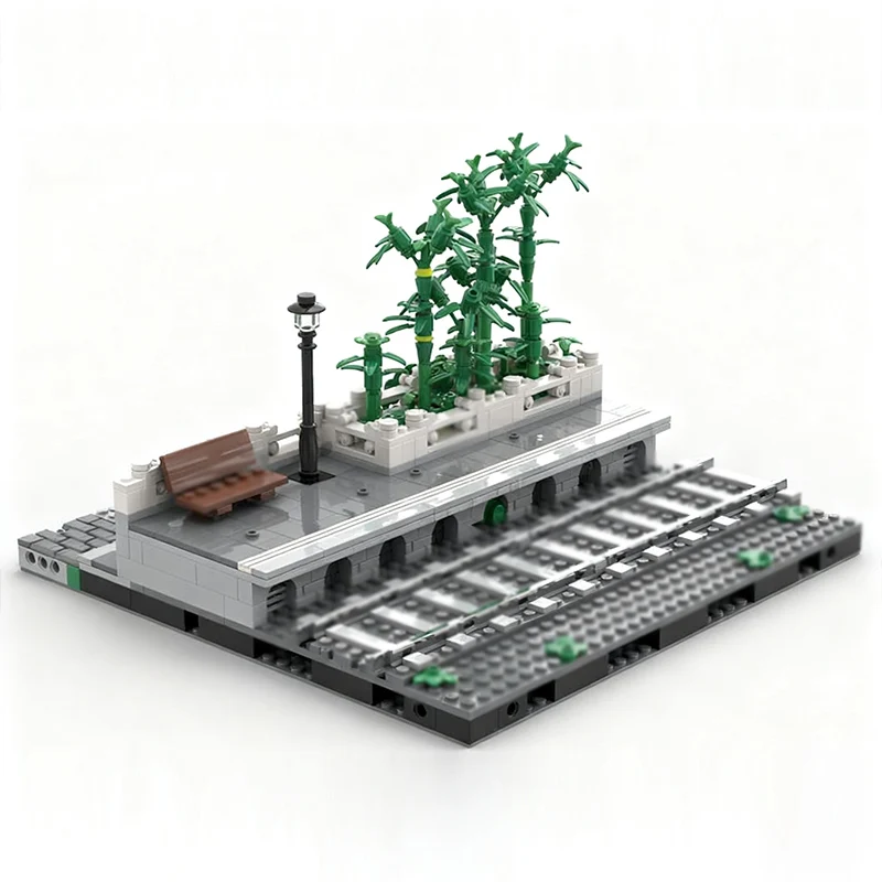 Street View Model MOC Building Bricks Train Station Plant Platform Modular Technology Children Holiday Gifts Assemble Toys Suit