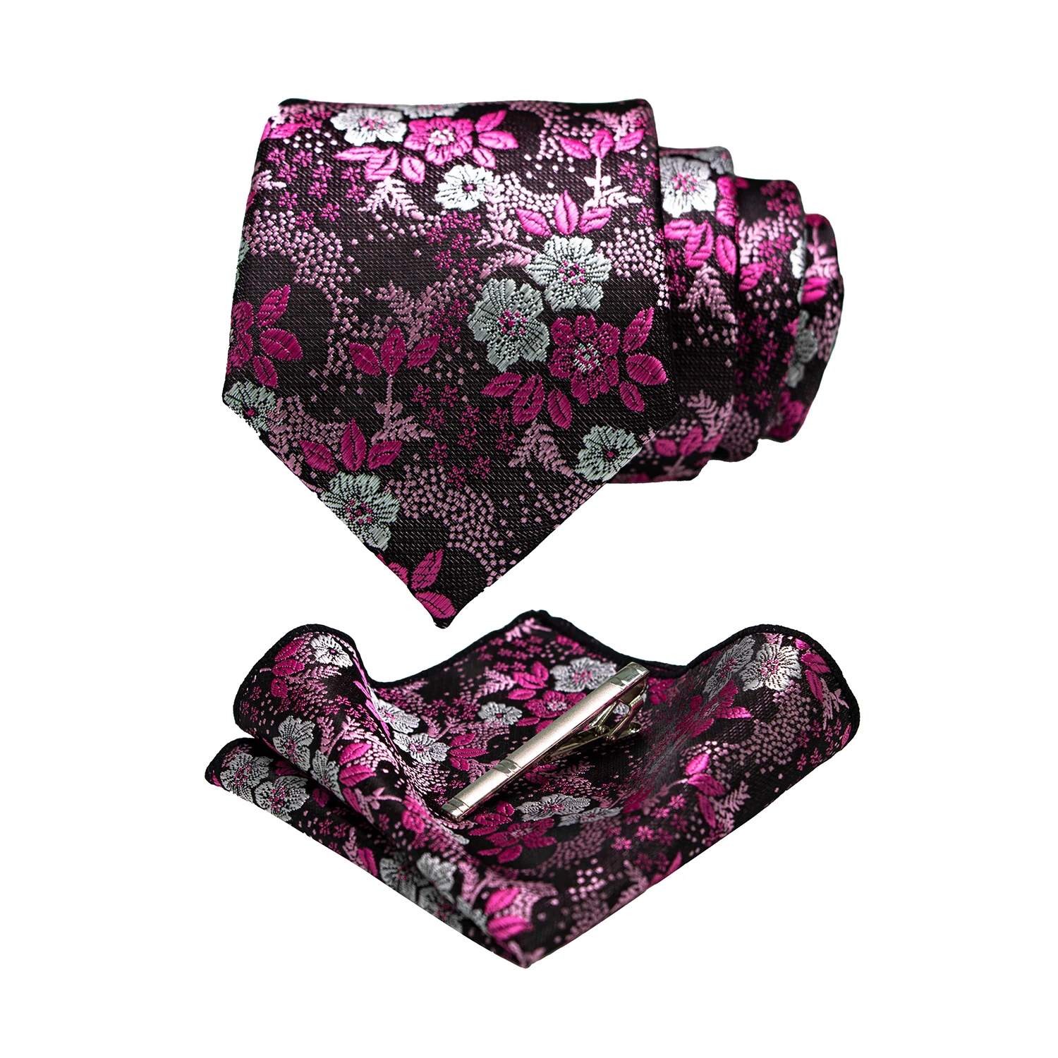 JEMYGINS Floral Seide Männer Krawatte Einstecktuch Krawatte Clip Sets Hochzeit Party Krawatte Männer Zubehör Hohe Qualität Gravata – Detail 11