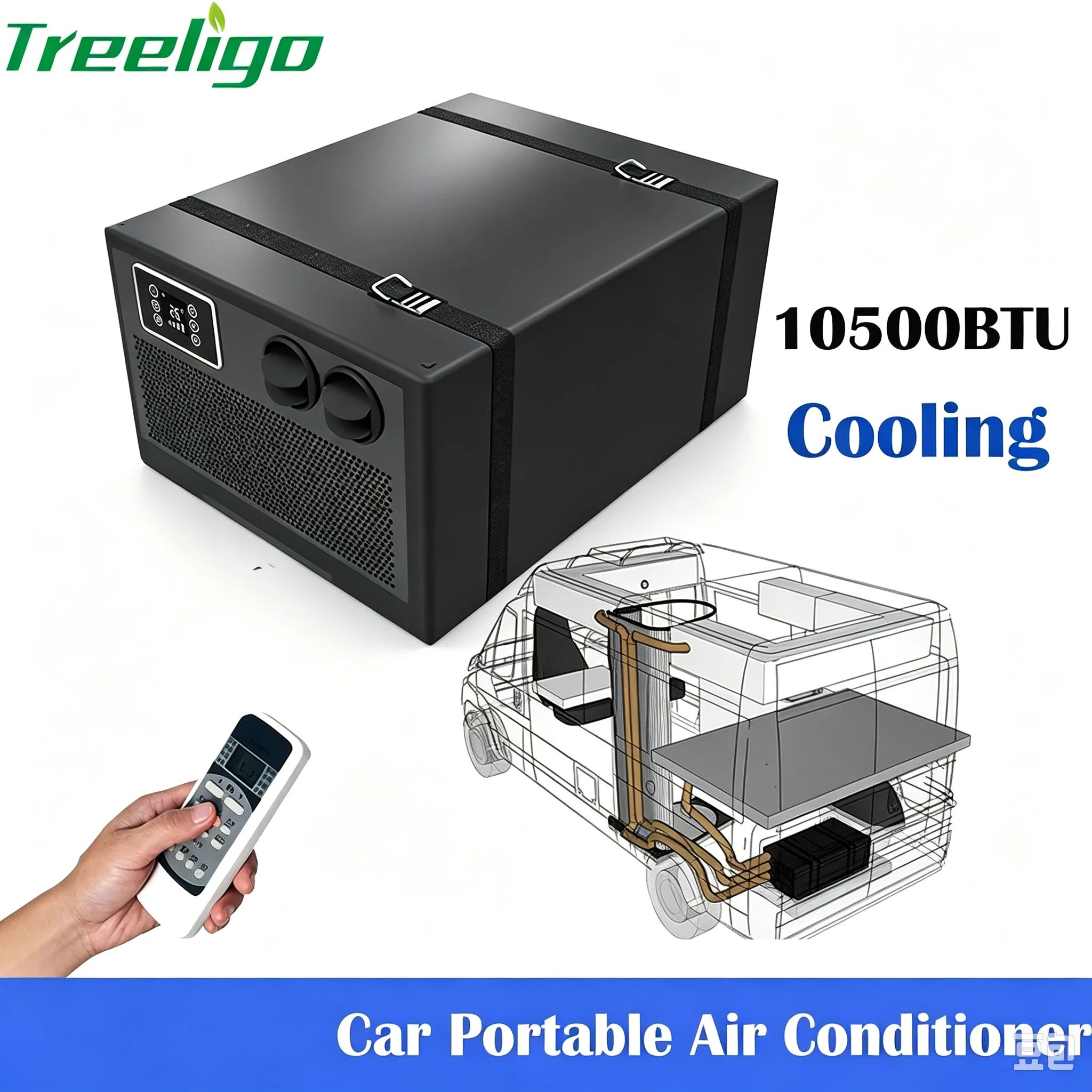 Treeligo 12V Car Portable Electric Air Conditioner 24V Integrated Built-in Air Conditioner with Remote Control for RV Camper