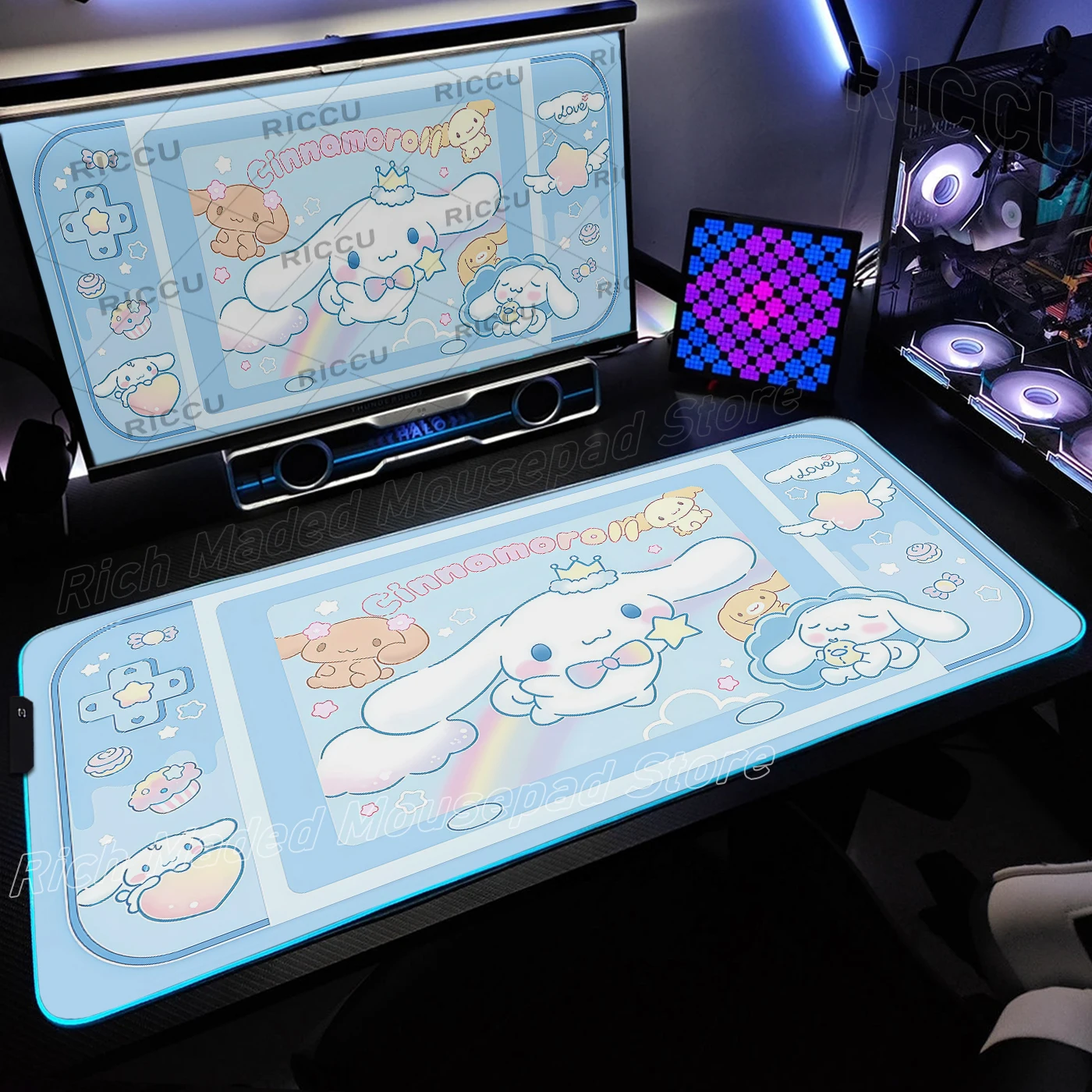 LED Cinnamoroll Mouse Pad Laptop Kawaii Sanrio Keyboard Rug RGB Extended Mousepad Large PC Cute Anime Gamer Cabinet Desk Mat Rug