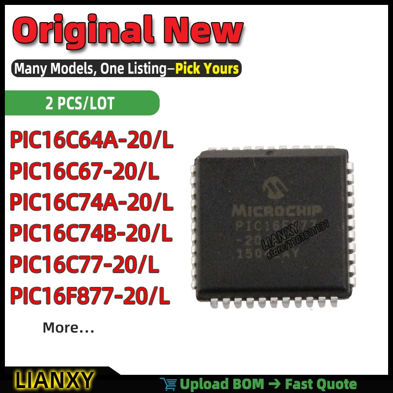 PIC16C64A-20/L PIC16C74A-20/L PIC16C74B-20/L PIC16F877-20/L PIC16C77-20/L PIC16C67-20/L LCC-44 MICROCONTROLLER New Original